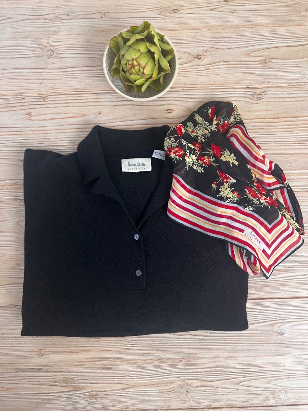 Neiman Marcus Exclusive 100% Cashmere Black Polo Sweater XL